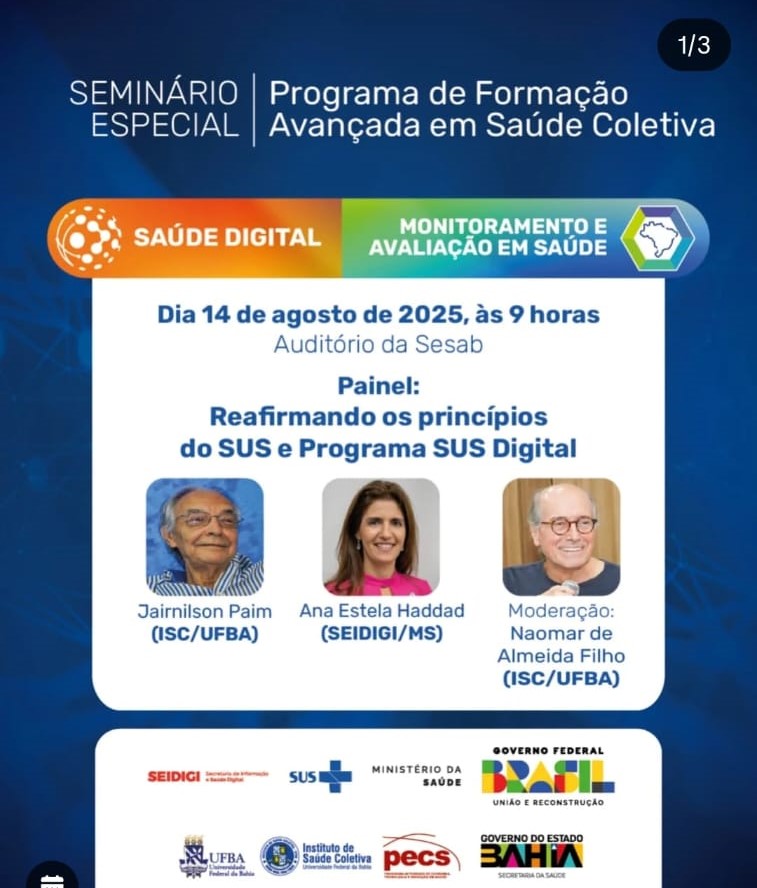14/08/2025 – Seminário Especial Programa Avançado em Saúde Coletiva: Saúde Digital e Monitoramento e Avaliação em Saúde