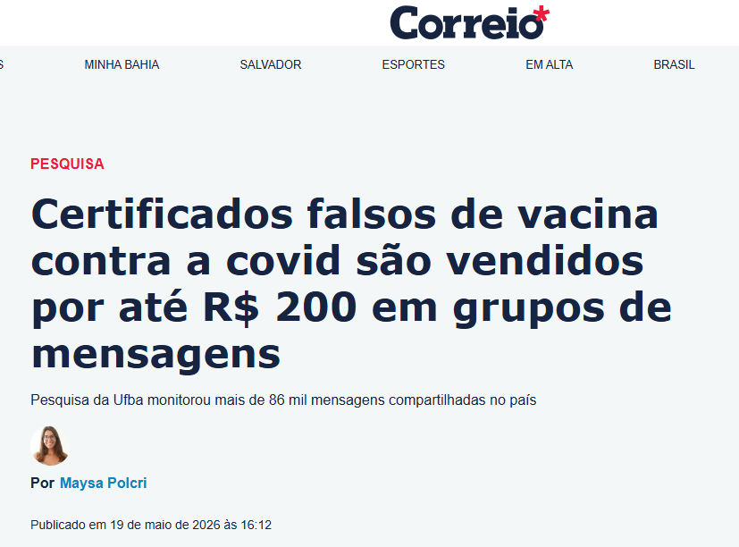 PECS na mídia: Jornal Correio repercute pesquisa sobre desinformação e vacinas